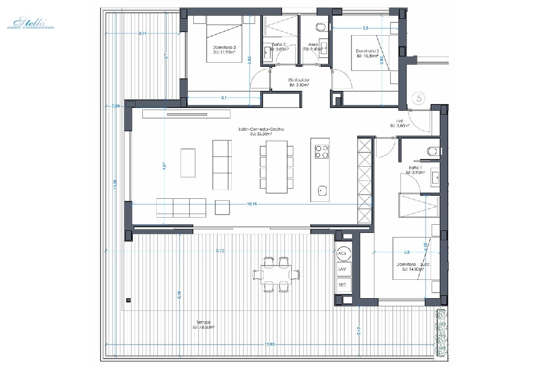 Etagen Apartment in Orihuela Costa te koop, woonoppervlakte 152 m², Staat Eerste bewoning, Airconditioning, 3 slapkamer, 2 badkamer, Zwembad, ref.: HA-OCN-161-A02-5