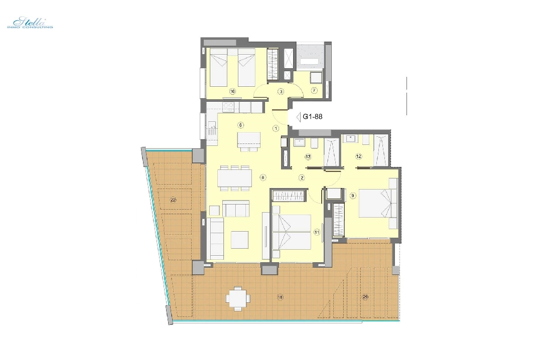Etagen Apartment in Benidorm te koop, woonoppervlakte 118 m², Staat Eerste bewoning, Airconditioning, 3 slapkamer, 2 badkamer, Zwembad, ref.: HA-BEN-112-A03-11