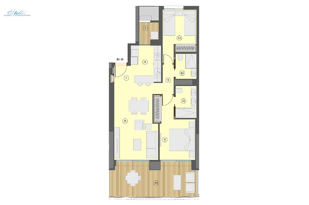 Etagen Apartment in Benidorm te koop, woonoppervlakte 101 m², Staat Eerste bewoning, Airconditioning, 2 slapkamer, 2 badkamer, Zwembad, ref.: HA-BEN-113-A02-17