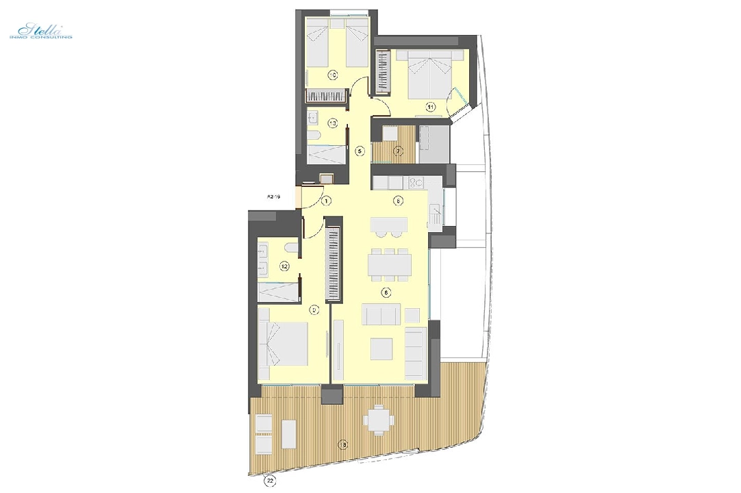 Etagen Apartment in Benidorm te koop, woonoppervlakte 130 m², Staat Eerste bewoning, Airconditioning, 3 slapkamer, 2 badkamer, Zwembad, ref.: HA-BEN-113-A03-17