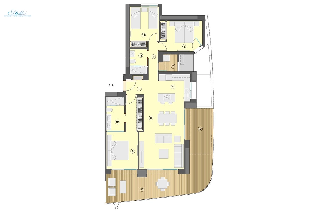 Etagen Apartment in Benidorm te koop, woonoppervlakte 130 m², Staat Eerste bewoning, Airconditioning, 3 slapkamer, 2 badkamer, Zwembad, ref.: HA-BEN-113-A03-18
