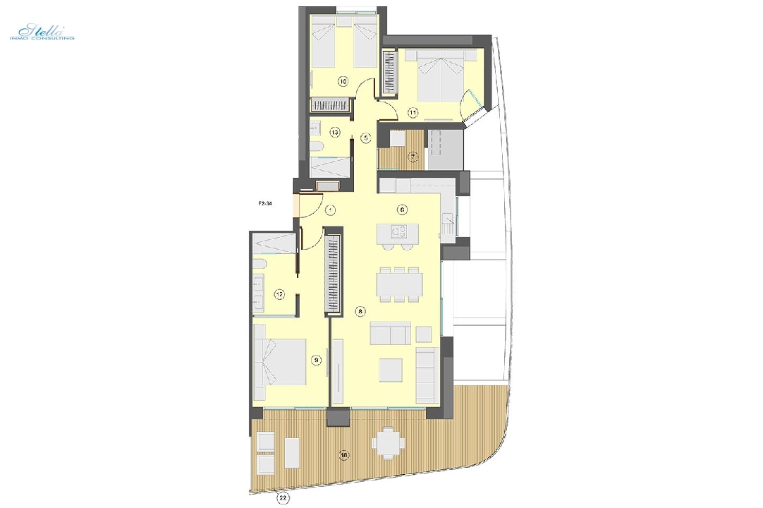 Etagen Apartment in Benidorm te koop, woonoppervlakte 130 m², Staat Eerste bewoning, Airconditioning, 3 slapkamer, 2 badkamer, Zwembad, ref.: HA-BEN-113-A03-19