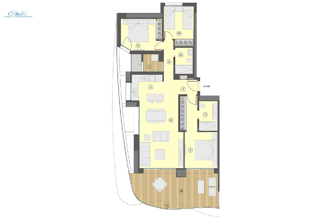 Etagen Apartment in Benidorm te koop, woonoppervlakte 130 m², Staat Eerste bewoning, Airconditioning, 3 slapkamer, 2 badkamer, Zwembad, ref.: HA-BEN-113-A03-20