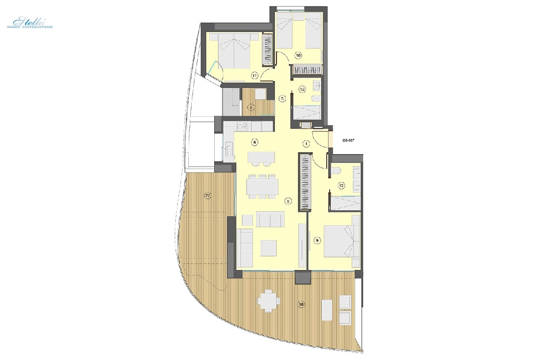 Etagen Apartment in Benidorm te koop, woonoppervlakte 130 m², Staat Eerste bewoning, Airconditioning, 3 slapkamer, 2 badkamer, Zwembad, ref.: HA-BEN-113-A03-21