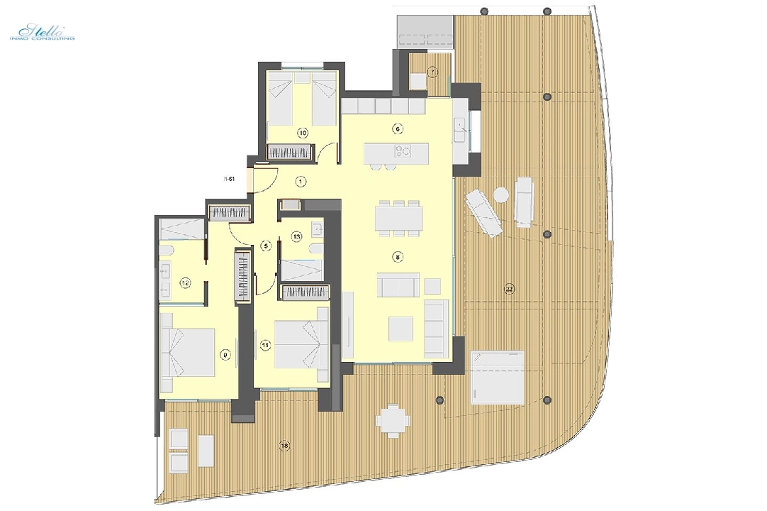 Etagen Apartment in Benidorm te koop, woonoppervlakte 130 m², Staat Eerste bewoning, Airconditioning, 3 slapkamer, 2 badkamer, Zwembad, ref.: HA-BEN-113-A03-22