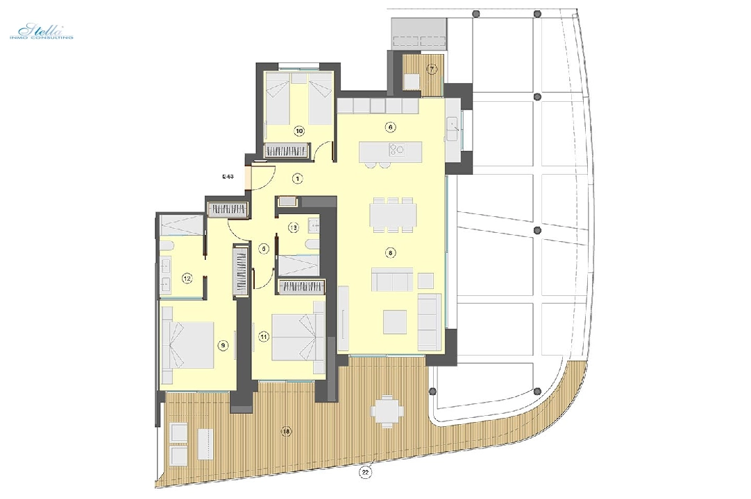 Etagen Apartment in Benidorm te koop, woonoppervlakte 130 m², Staat Eerste bewoning, Airconditioning, 3 slapkamer, 2 badkamer, Zwembad, ref.: HA-BEN-113-A03-23