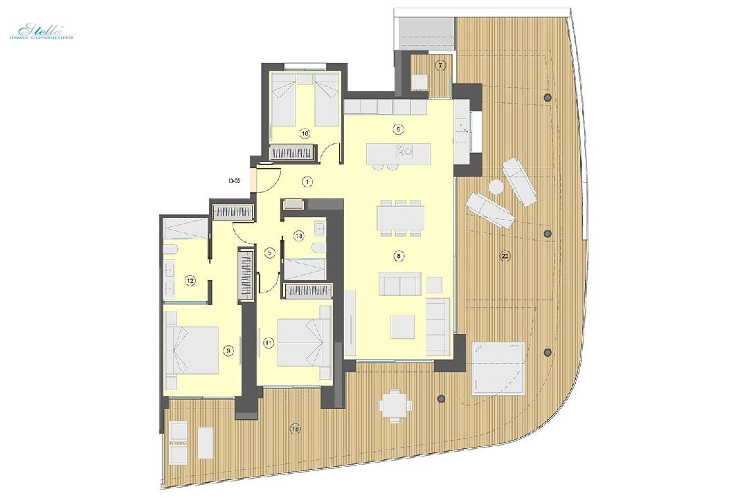 Etagen Apartment in Benidorm te koop, woonoppervlakte 130 m², Staat Eerste bewoning, Airconditioning, 3 slapkamer, 2 badkamer, Zwembad, ref.: HA-BEN-113-A03-24