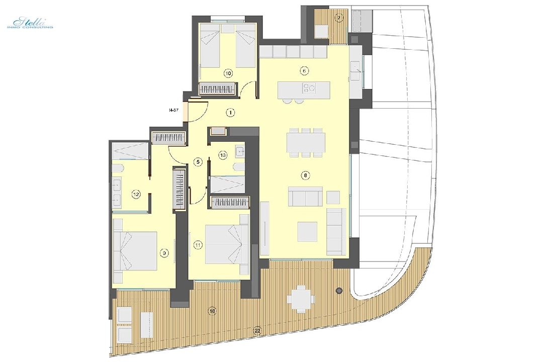 Etagen Apartment in Benidorm te koop, woonoppervlakte 130 m², Staat Eerste bewoning, Airconditioning, 3 slapkamer, 2 badkamer, Zwembad, ref.: HA-BEN-113-A03-25