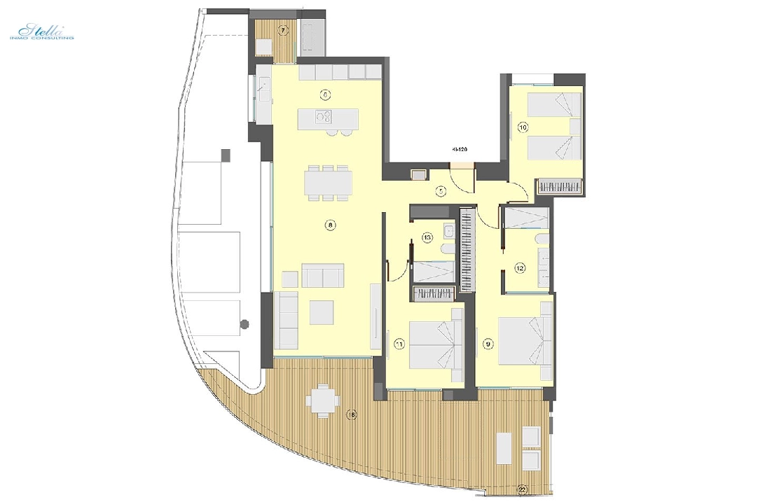 Etagen Apartment in Benidorm te koop, woonoppervlakte 130 m², Staat Eerste bewoning, Airconditioning, 3 slapkamer, 2 badkamer, Zwembad, ref.: HA-BEN-113-A03-26