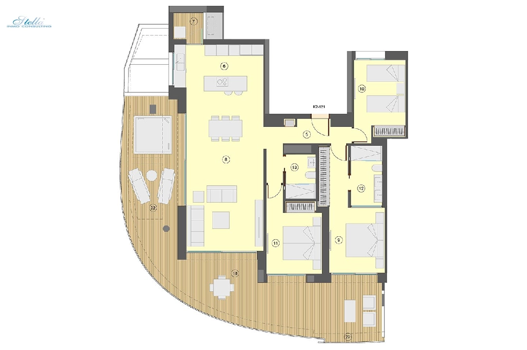 Etagen Apartment in Benidorm te koop, woonoppervlakte 130 m², Staat Eerste bewoning, Airconditioning, 3 slapkamer, 2 badkamer, Zwembad, ref.: HA-BEN-113-A03-27