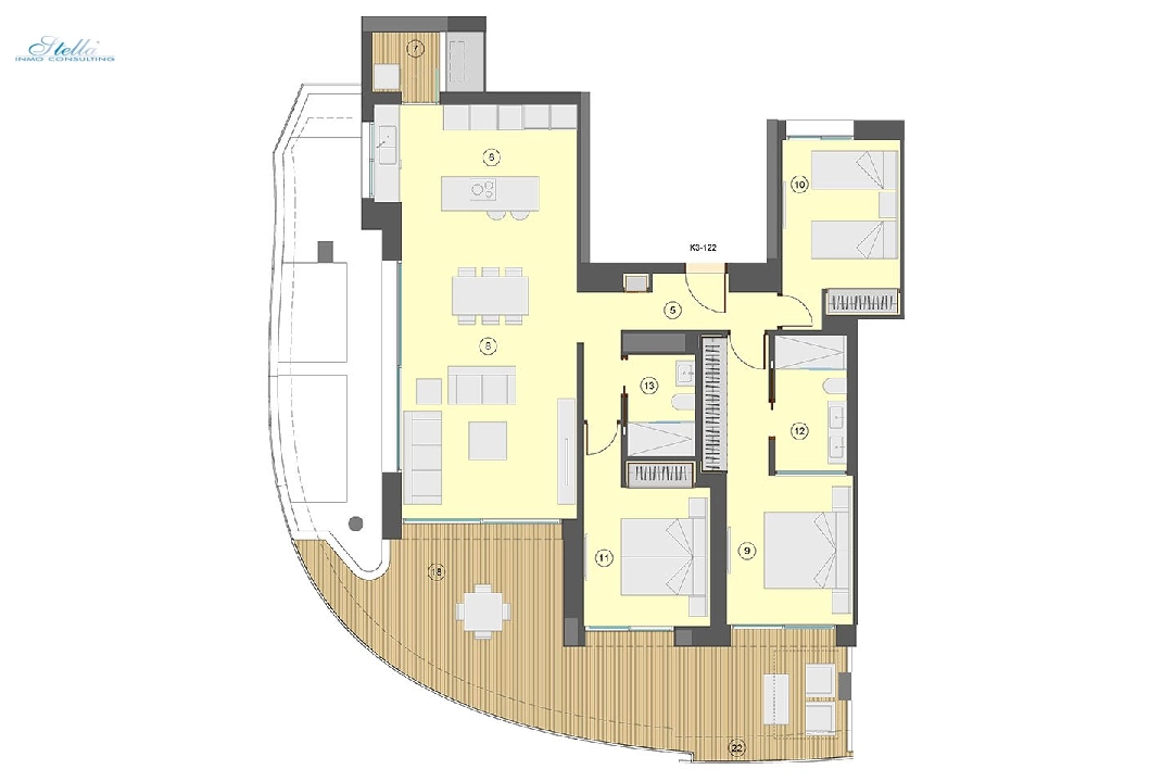 Etagen Apartment in Benidorm te koop, woonoppervlakte 130 m², Staat Eerste bewoning, Airconditioning, 3 slapkamer, 2 badkamer, Zwembad, ref.: HA-BEN-113-A03-28