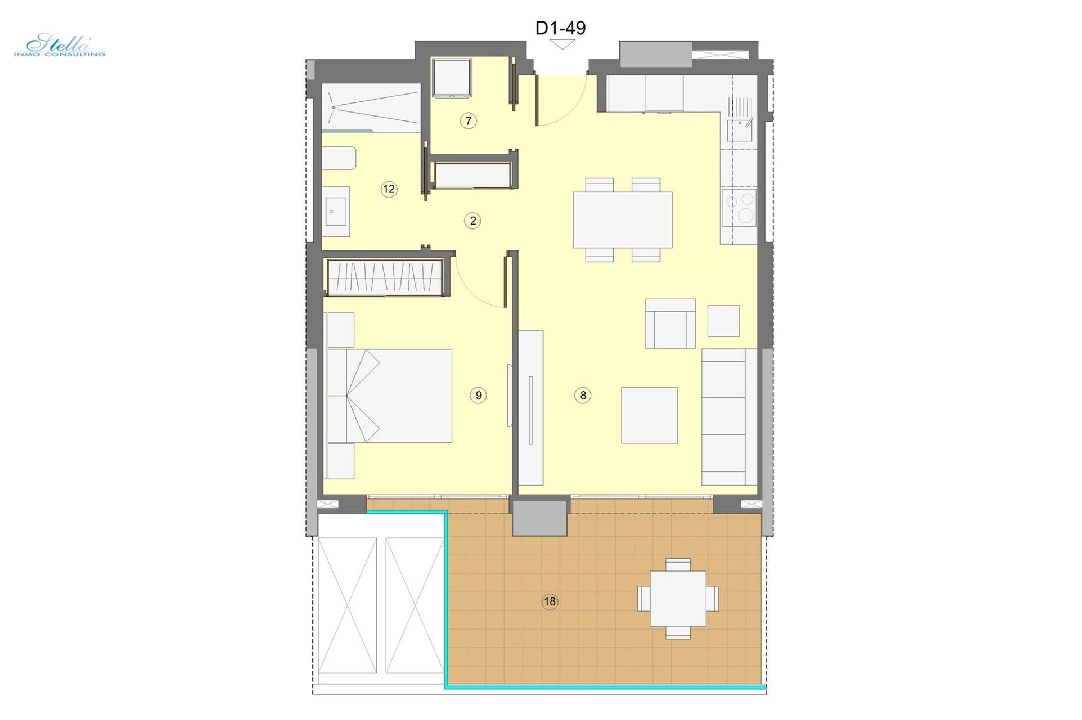 Etagen Apartment in Benidorm te koop, woonoppervlakte 69 m², Staat Eerste bewoning, Airconditioning, 1 slapkamer, 1 badkamer, Zwembad, ref.: HA-BEN-112-A01-9
