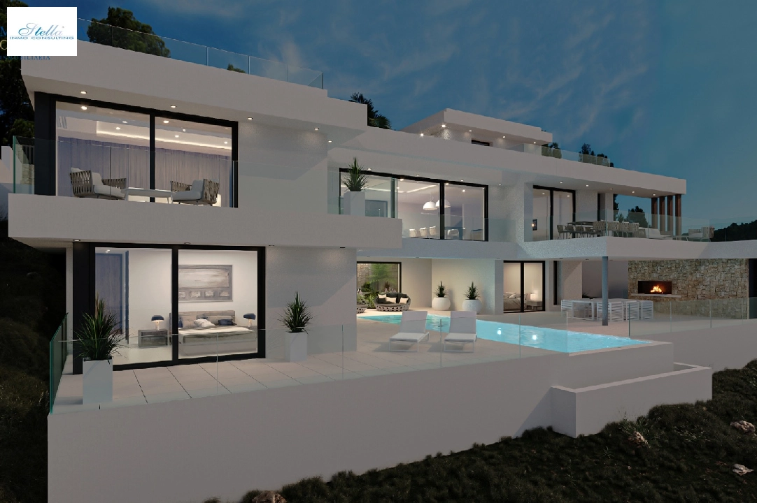 Villa in Calpe te koop, woonoppervlakte 453 m², Bouwjaar 2023, Airconditioning, grondstuk 1013 m², 4 slapkamer, 4 badkamer, Zwembad, ref.: MV-2506-3