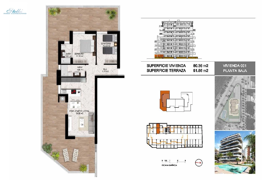 Etagen Apartment in Guardamar del Segura te koop, woonoppervlakte 102 m², Staat Eerste bewoning, 2 slapkamer, 2 badkamer, Zwembad, ref.: HA-GUN-411-A01-14