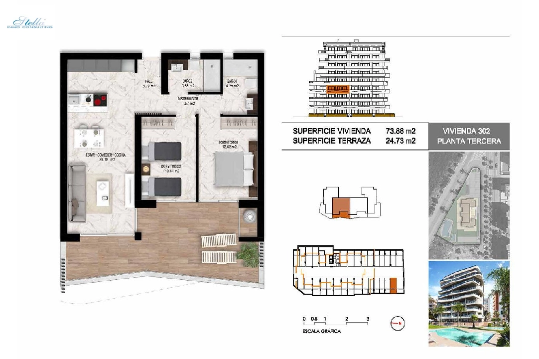 Etagen Apartment in Guardamar del Segura te koop, woonoppervlakte 102 m², Staat Eerste bewoning, 2 slapkamer, 2 badkamer, Zwembad, ref.: HA-GUN-411-A01-19